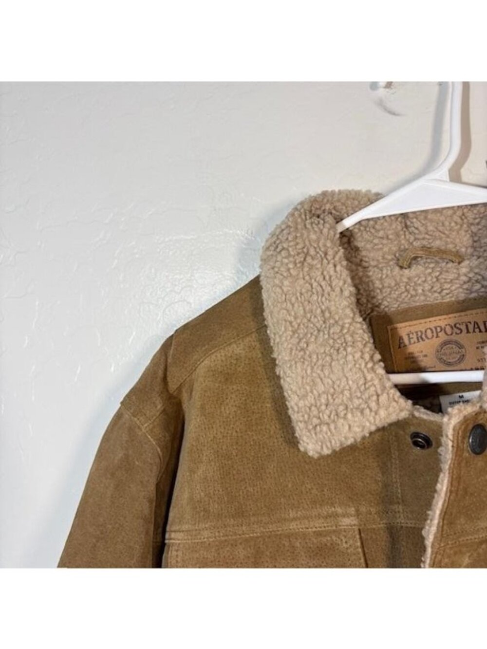 Aeropostale Jacket Mens Medium Brown Leather Sherpa Lined Bomber Snap Style 235 - Picture 2 of 7